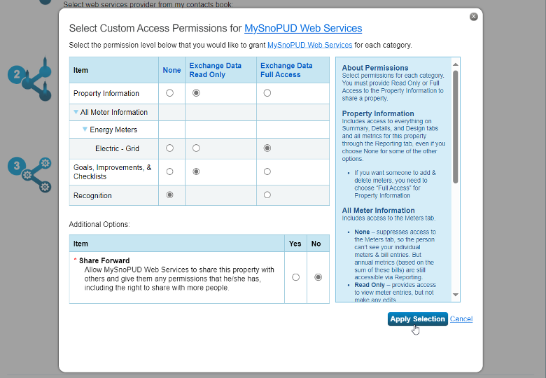 Step 3 setting up data sharing screen shot