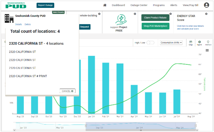 Screen shot showing requestor can see meter usage but not specifics such as meter numbers or account holder information