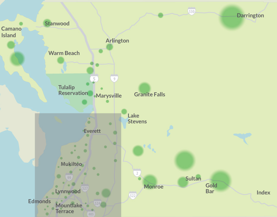 Map showing areas assisted by SnoSMART program